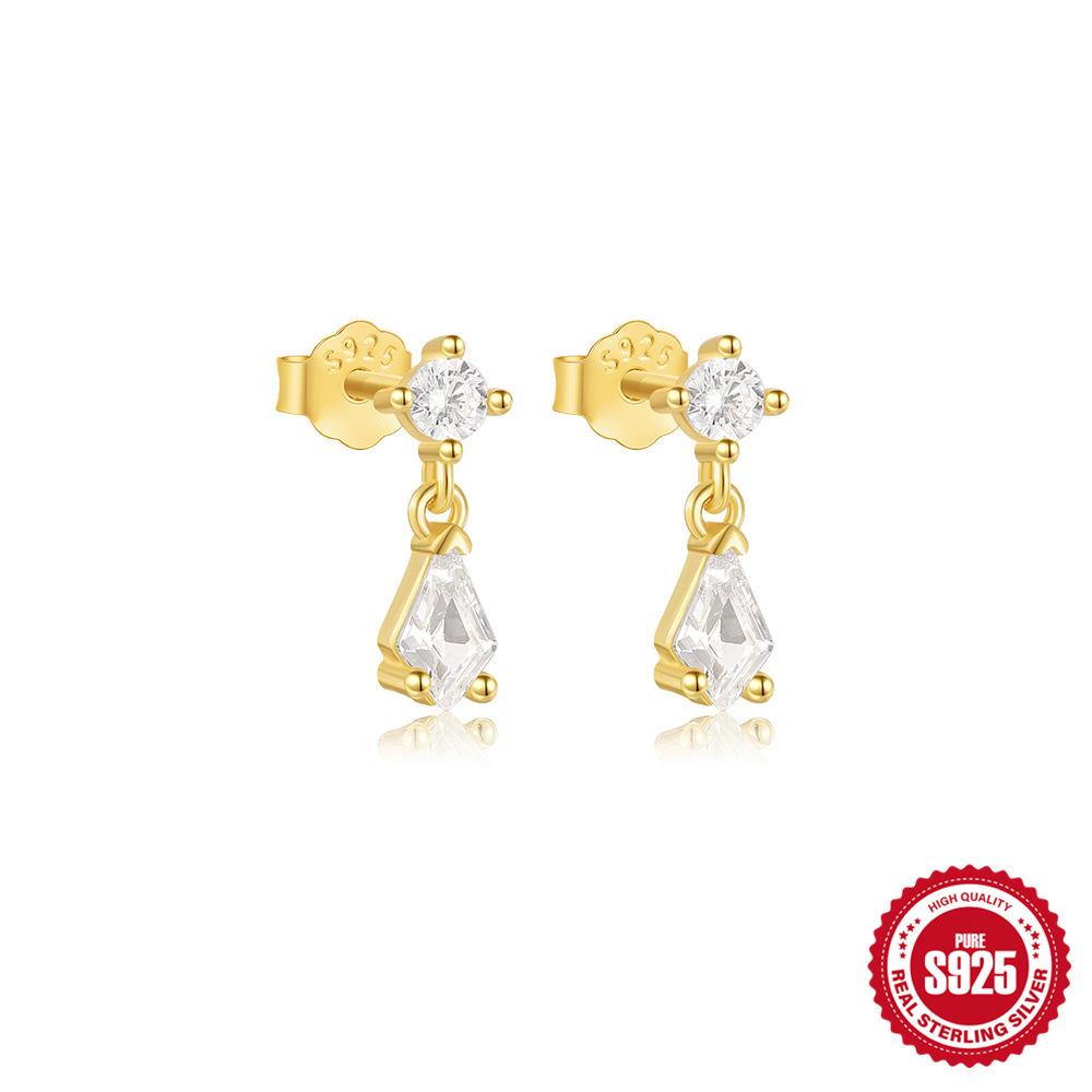 

S925 Sterling Silver Simple Classic Four-Claw Round Rhombus Four-Petal Flower Opal Opal Diamond Versatile Stud Earrings 925 Silver