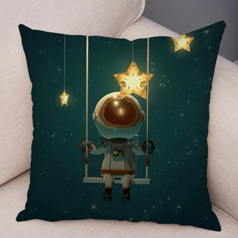Cartoon Astronauts Cushion Cover Soft  Decor Cosmic Sky Pillowcase for Sofa Home Car  Print Pillow Case Children Room