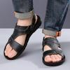 Herren Schwarz Leder Sandalen Sommer Braun Outdoor Wandersandalen Outdoor Breite Zehenpartie Strandschuhe für Vater Übergröße