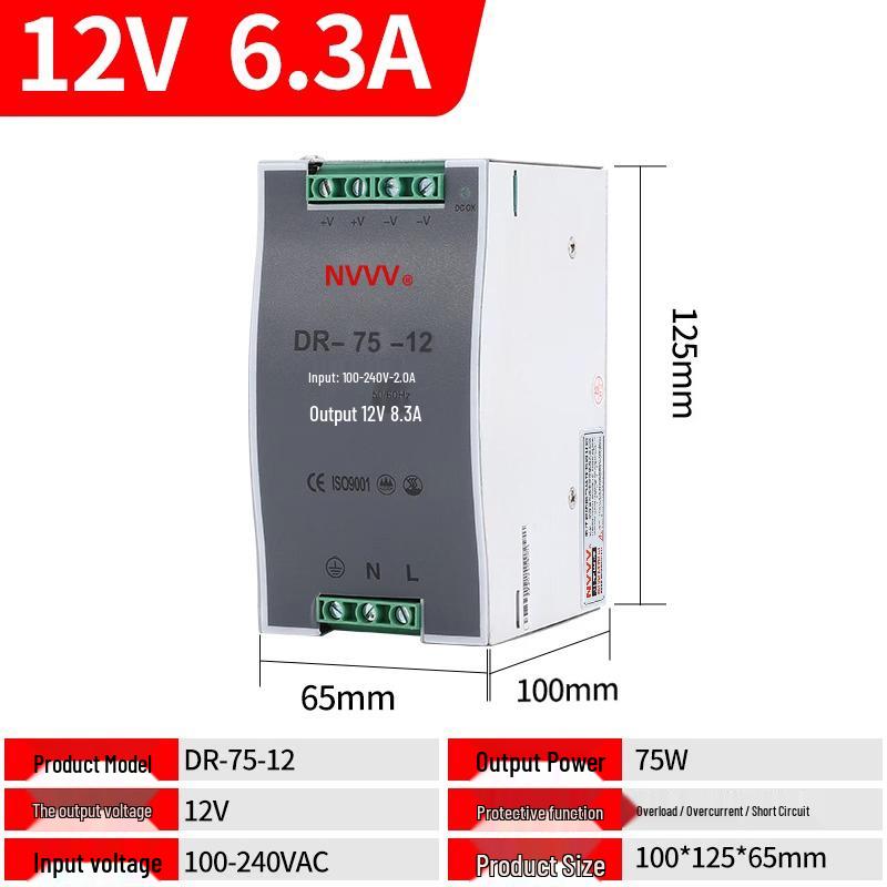 NVVV DIN Rail Switching Power Supply 220V To 12/24V DC Transformer DR/NDR/EDR Series
