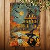 Vintage Halloween Pumpkin Ghost And Cat Metal Sign Wall Decor Humorous Iron Art for Cafes Restaurants Homes Garages