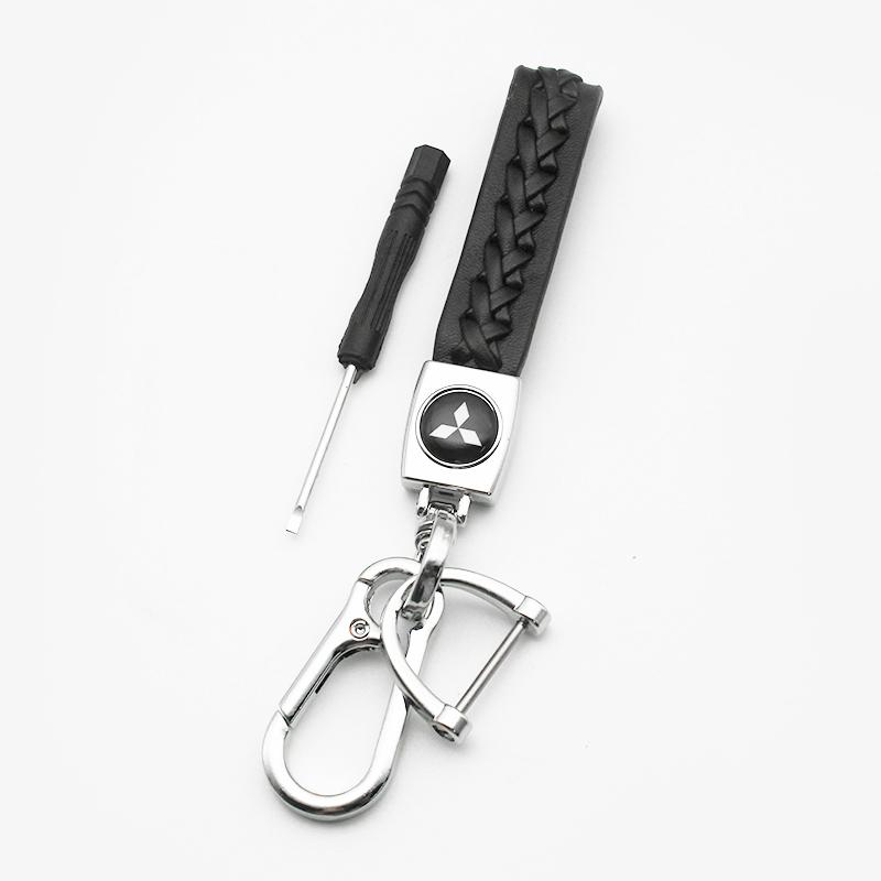 For Mitsubishi Outlander ASX Eclipse Cross Pajero Lancer 3D Metal Leather Car Styling Keychain Key Rings Key Holder Accessories