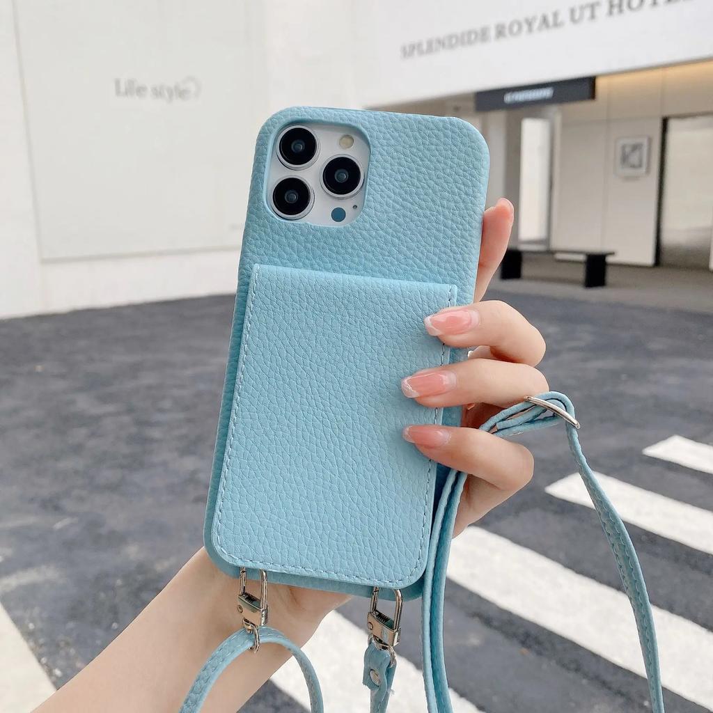 Lanyard Leather  Wallet Crossbody Phone Case for IPhone 15 14 13 12 11 Pro Max Mini X XR XS Max 7 8 Plus Card Slot Holder Cover