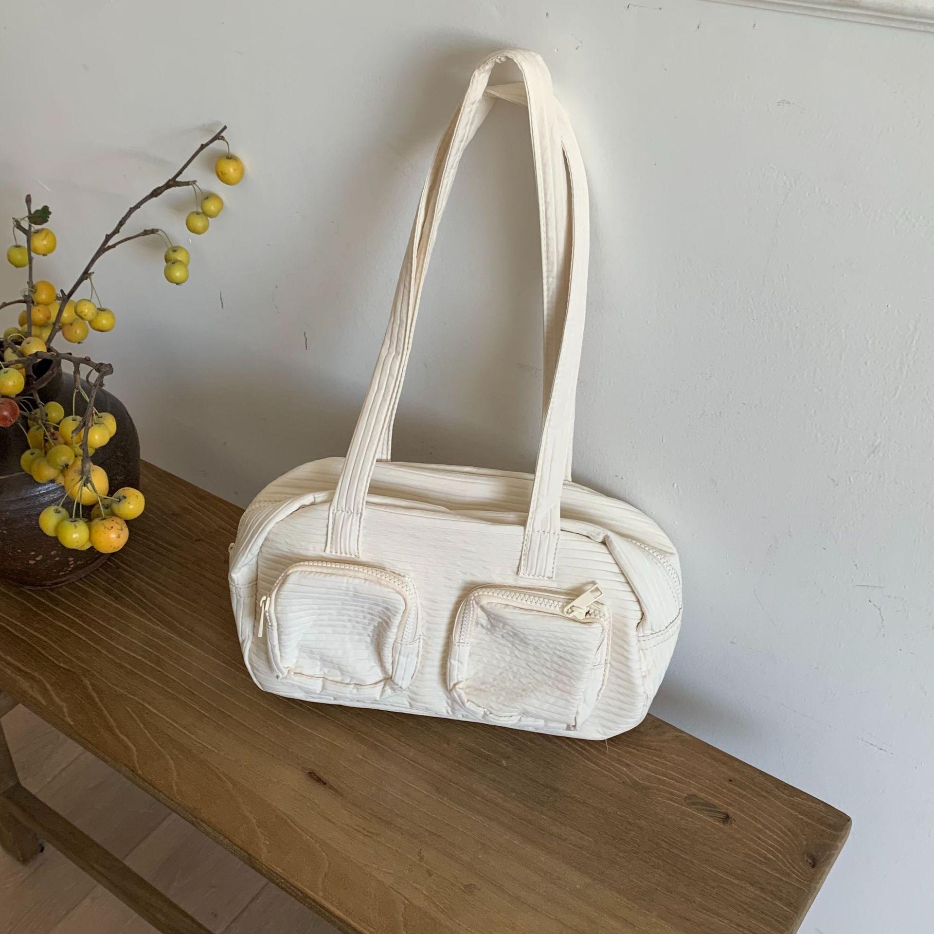 

Korean Version Handbag Women s Single Shoulder Armpit Women s Bag Nylon Double Pocket Decoration Niche Design Bag Casual Versatile Trendy Bag белый