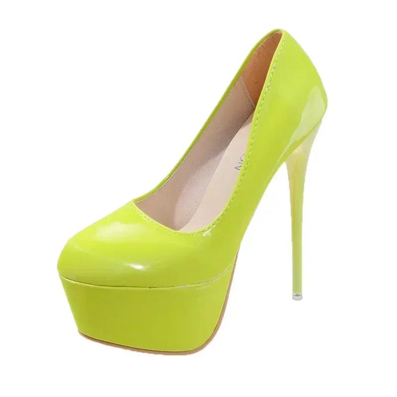 Platform Heels Sexy Pointed Toe Red Sole High Heels Wedding Shoes Naked Banquet Fashion Round Head Shallow Mouth Zapatos Mujer