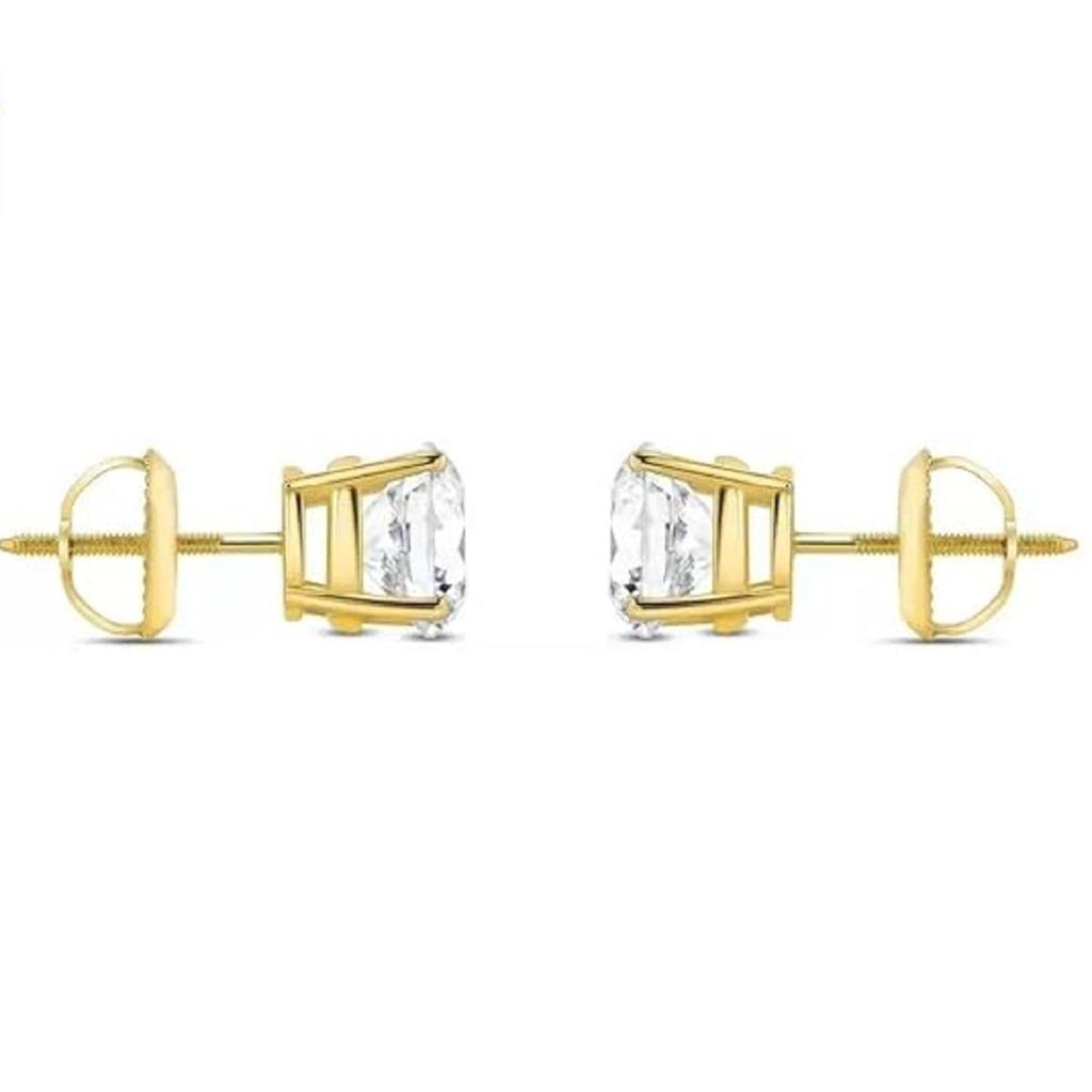Jewels Prim 3 Ct Round Cut Diamond Stud Solid Real14K Yellow Gold Screw Back Basket For Women's Lab Created Jewellery