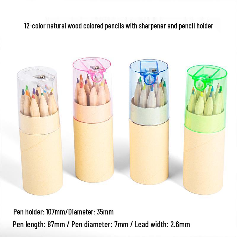 12-Color Original Wood Colored Pencils with Sharpener and Holder for Students