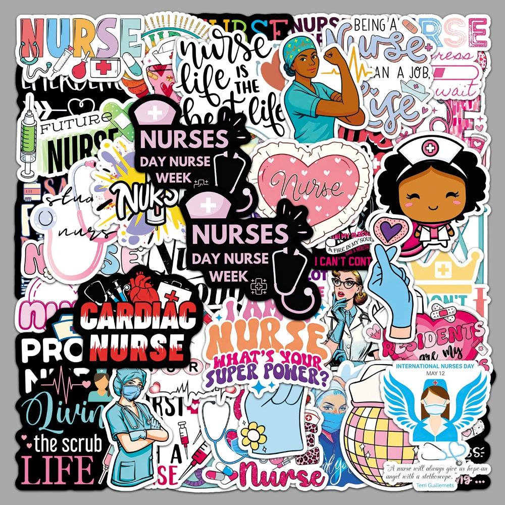 50Pcs International Nurses' Day Stickers For Medical Staff Nurse Festival Waterproof Fridge Guitar Laptop Sticker Decoration