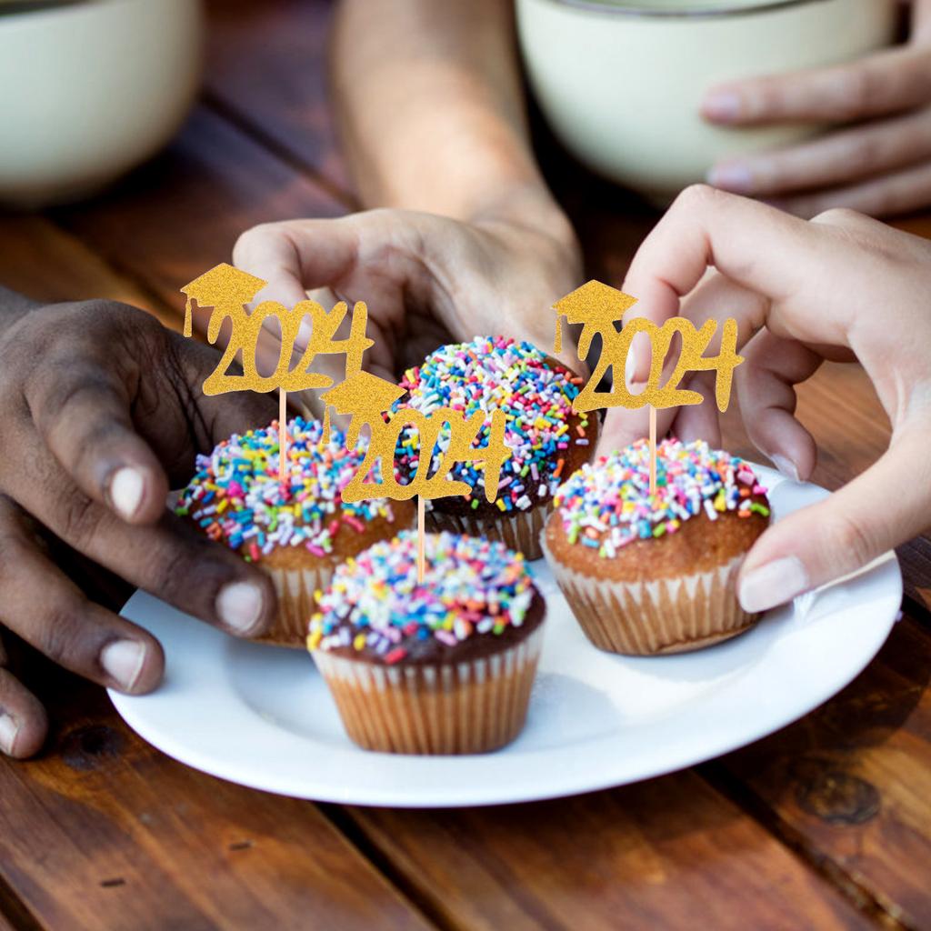 10Pcs Graduation Cake Decorations Cupcake Toppers 2025 Grad Party Supplies Graduation Dessert Picks School Ceremony Cake