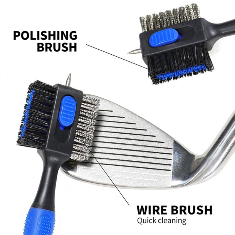 Golf Club Brush Long Handle Double Sided Golf Rod Golf Groove Cleaner Golf Cleaning Brush Golf Club Aids with Keychain