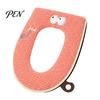 Hygienic Toilet Seat Lifter Zippered Cover with Handle, Warm Soft Jacquard Suede Cushion Mat, Cartoon Pattern Washable Bathroom Pad for Most Standard