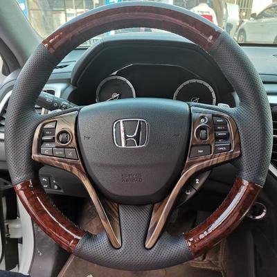 For Honda UR-V Avancier 2017- Hand-stitched Peach Wood Grain Non-slip  Leather Car Steering Wheel Cover