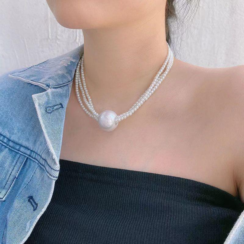 Old Money Aesthetic Multi-Strand Glass Pearl Necklace Oversized Pearls Collarbone Chain Minimalist Layering Jewelry
