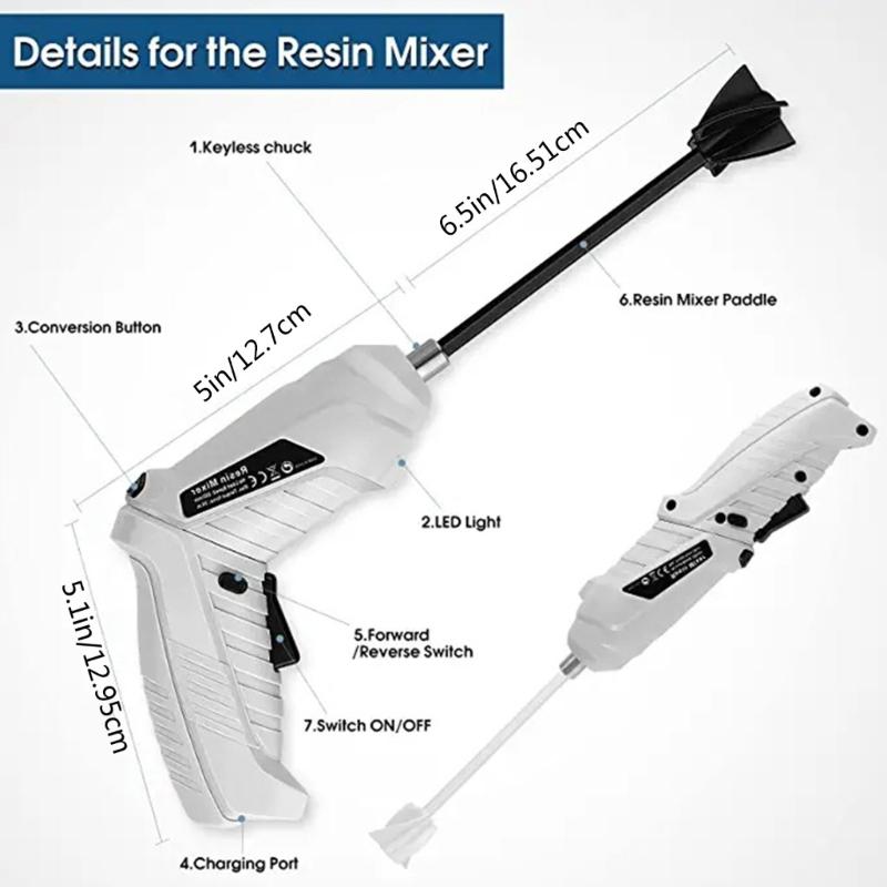 Handheld Epoxy Mixer USB Powered Rechargeable Resin Stirrer for Epoxy Tumblers Glazes Paint Stirrer with 2 Pcs Paddles