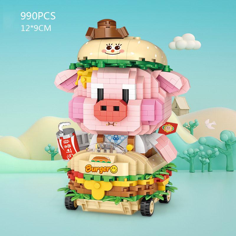 Animation Animal Food Micro Diamond Block Pig Construction Blocks Strawberry Milk Hamburger Honey Instant Noodles Nanobricks Toys