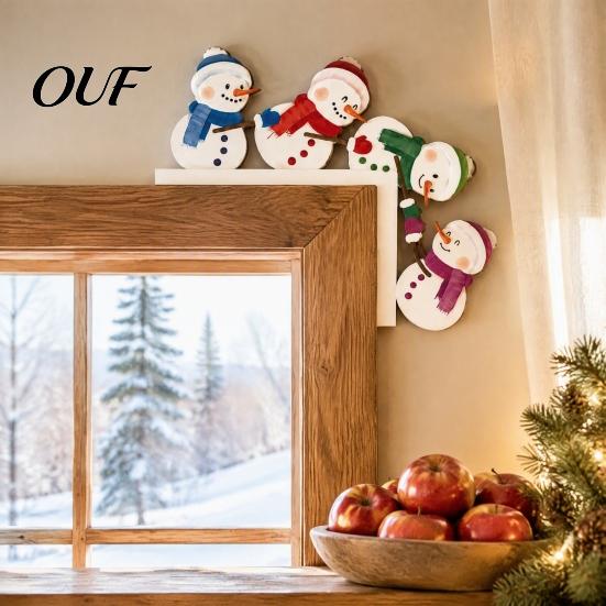 Holiday Indoor Wall Decoration Wooden Christmas Door Corner Decor, Santa Claus Reindeer/Snowman Topper Reindeer Frame Ornament for Home Decoration,