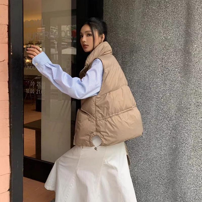 White Duck Down Down Vest Women's 2025 Winter Fashion Foreign Style Stand-up Collar Design Sense Thin Vest Trend