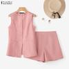 ZANZEA Women Sleeveless Vest Tops and Shorts Summer Two Piece Suit Sets