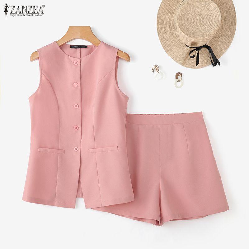 ZANZEA Women Sleeveless Vest Tops and Shorts Summer Two Piece Suit Sets