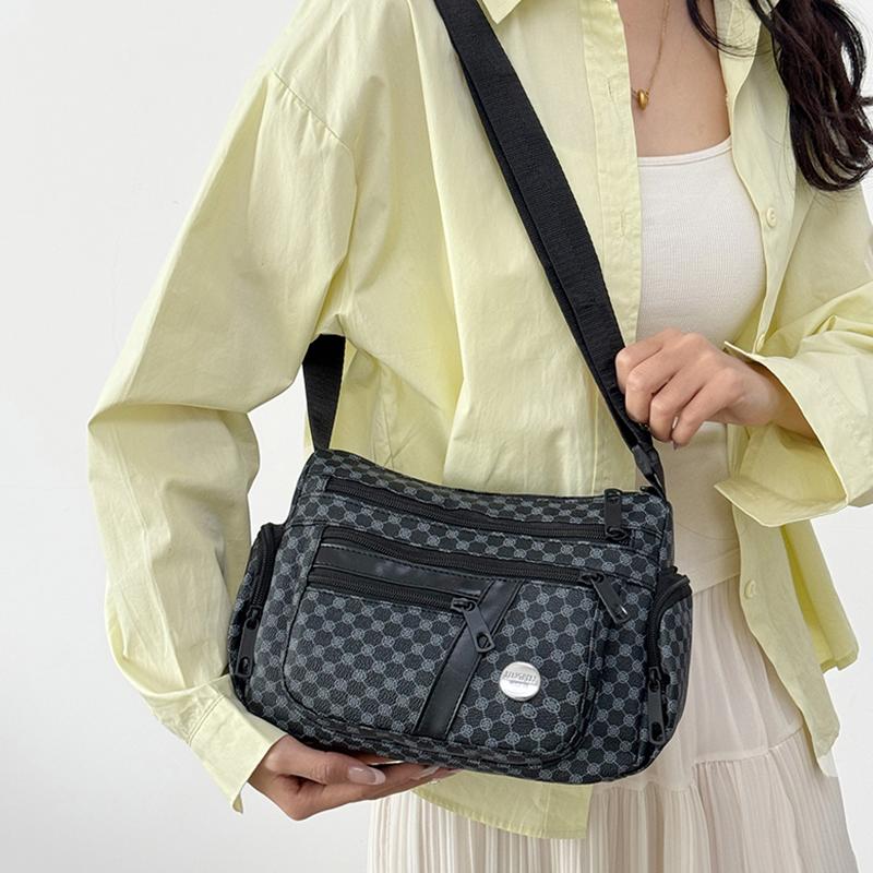 Everyday Versatile Rhombus Pattern Crossbody Bag Trendy Two Option, Multi Compartment Layout for Weekend Short Trips