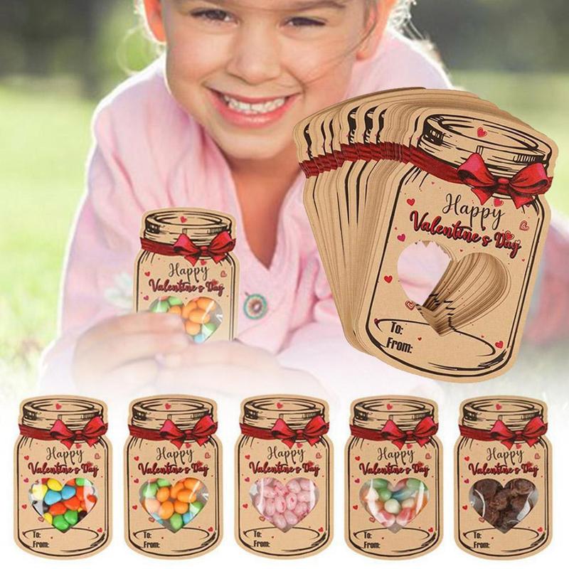 

6/12/24Pcs Happy Valentines Day Candy Gift Bags Drift Bottle Greeting Card Wedding Party DIY Chocolate Cookie Packaging Decor 6Pcs коричневый