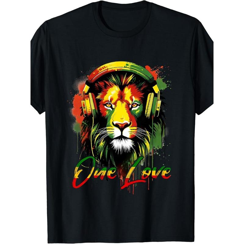 

European sizes Jamaican Roots Reggae Music Lion of Judah Rasta Reggae Lion T-Shirt | Same Style for Men , 2025 Summer, Short-Sleeved, Crew Neck 4XL чорний