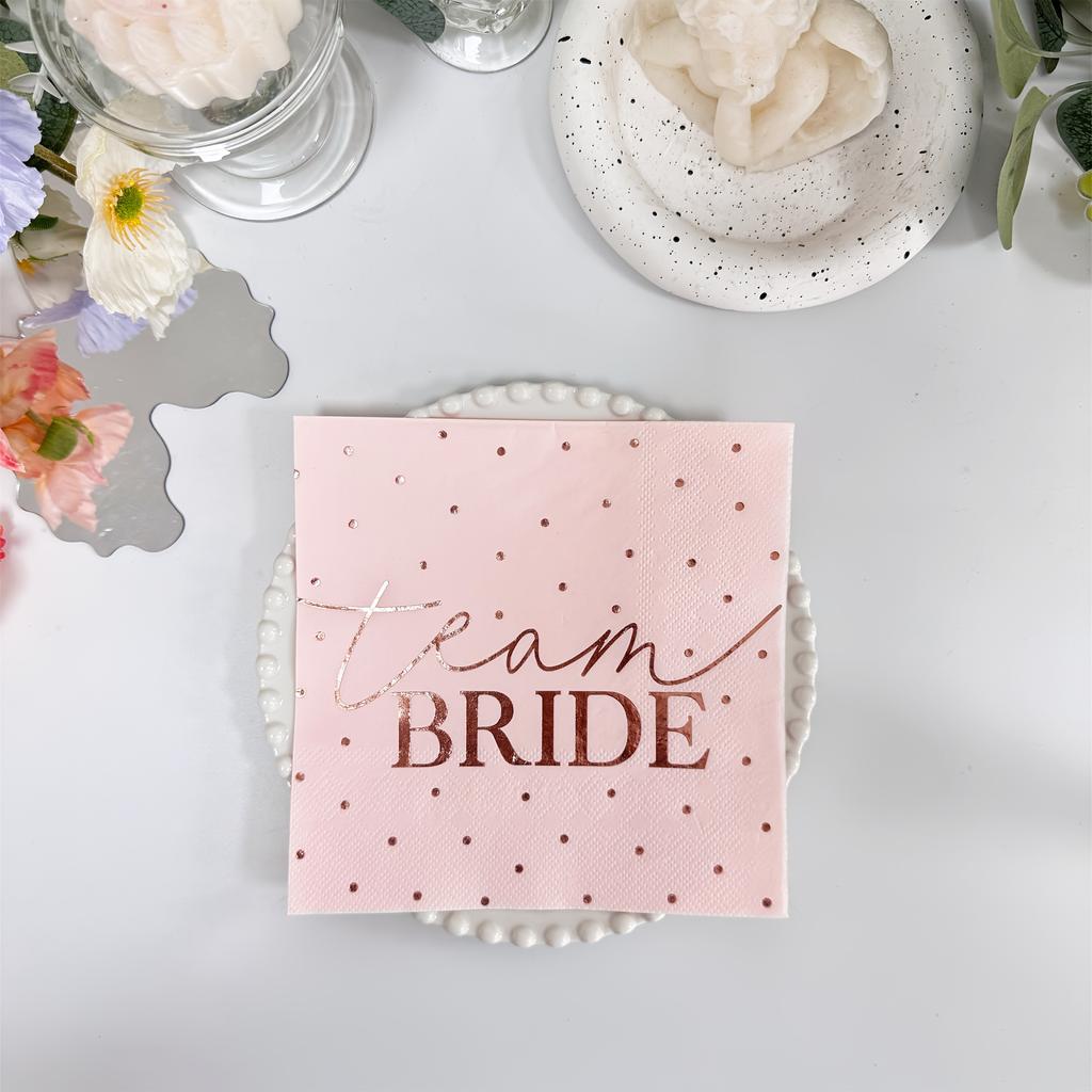 16-Pack 3-Ply Pink Team Bride Golden Foil Napkins for Wedding, Disposable Paper Napkins for Hotel, Restaurant, Party Decorations