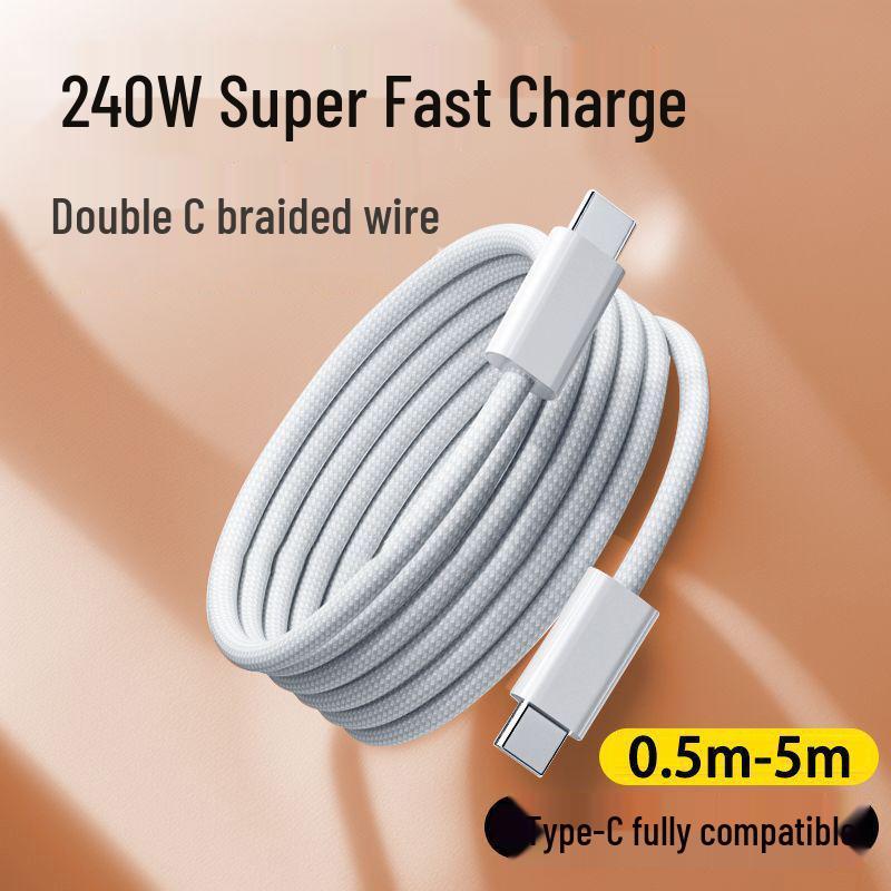 240W Pure Copper Dual-C Fast Charging Cable for Apple, Huawei, Xiaomi Phones & Tablets