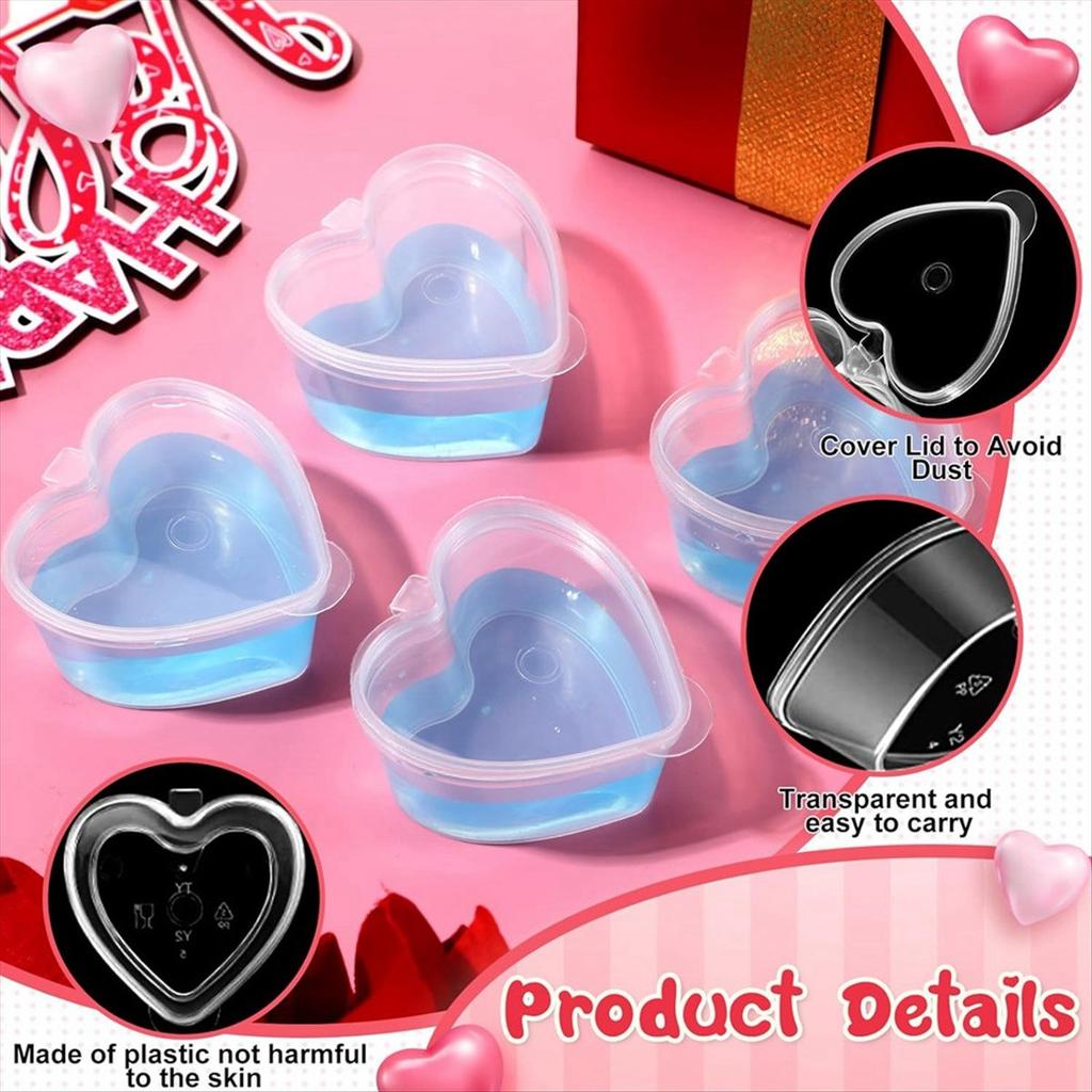 2025+ 100 Stück 2,4 oz Valentinstag Herzförmige Behälter Kunststoffbox mit Deckeln Wiederverwendbare Kleine Portionsbecher
