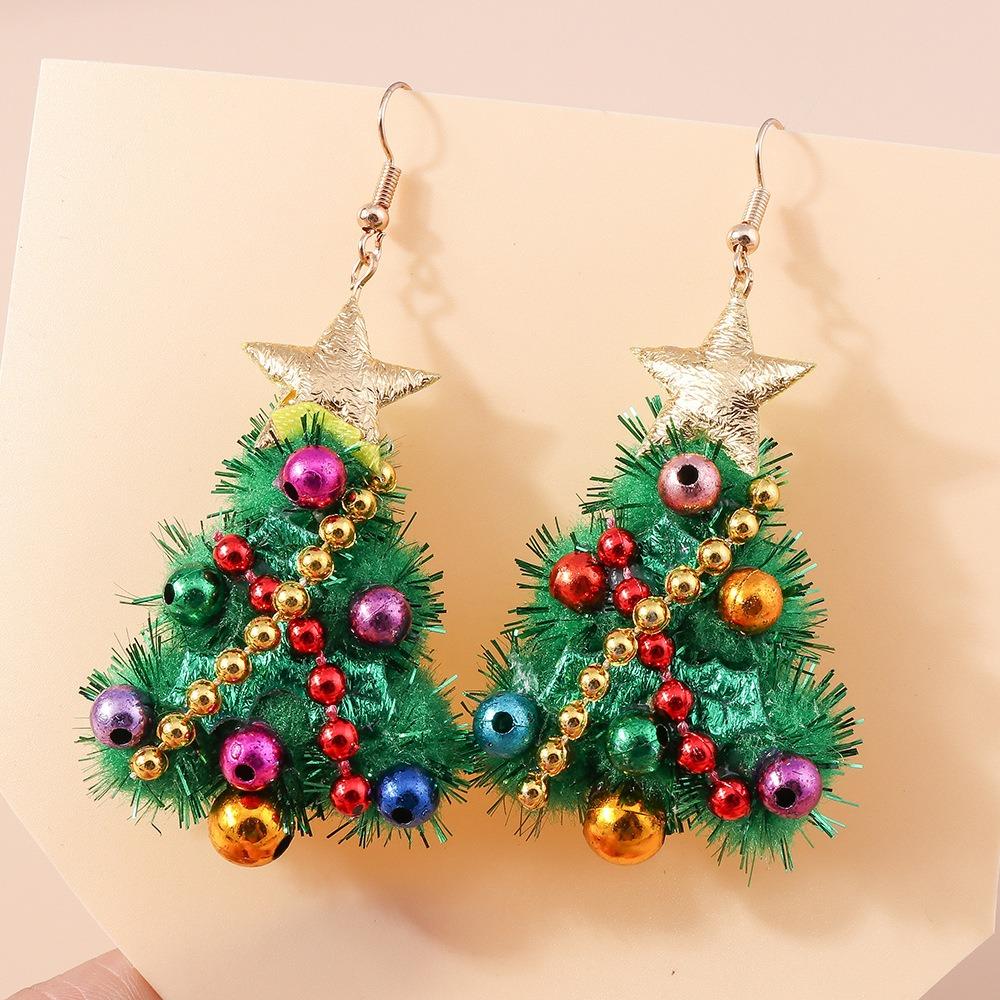 Xmas Tree Christmas Drop Earrings Party Festival Wreath Circle Earrings New Year Earrings  Holiday