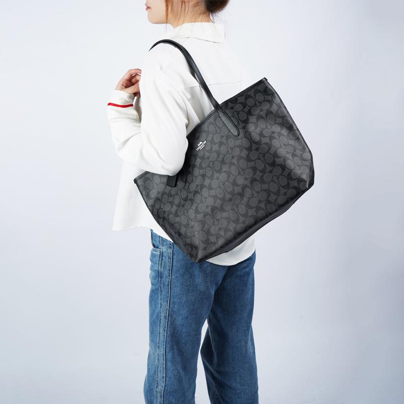 Coach City 33 Classic Monogram Chiusura a Bottone Borsa Tote Grande Capacità Donna tote Nero 5696-SVTSQ