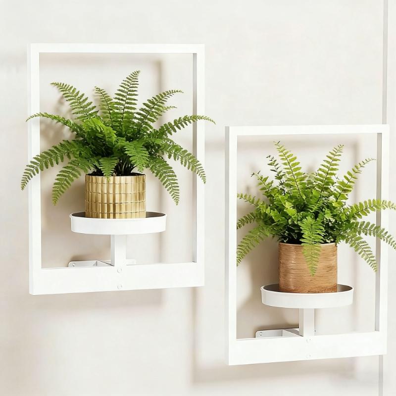 Elegant Wall Mounted Plant Support White Metal Flower Shelf For Inside Outside Home Garden Deck