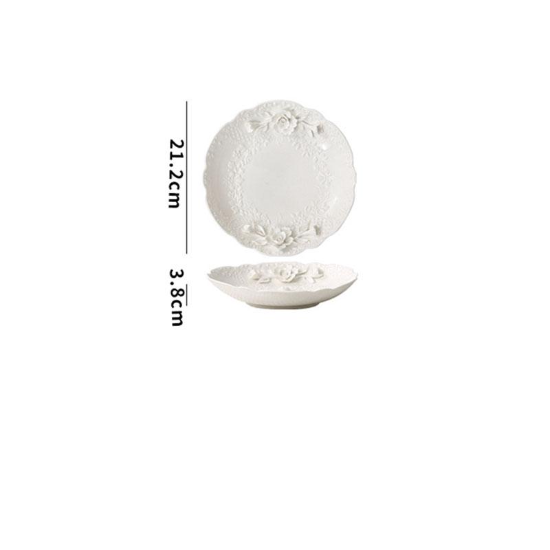 Blumenrelief Keramikteller Frühstück Obstsalat Speiseteller Hotel Restaurant Westlicher Teller Küche Dessertteller Besteck