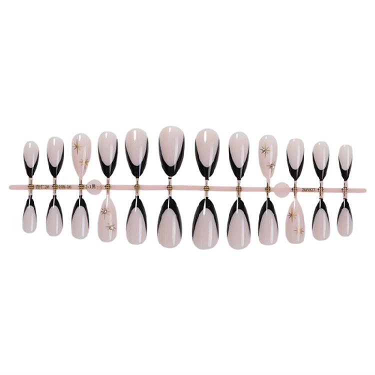 24 Pieces Almond French Tip Press On Nail With Golden Star Designs Stick On Nail Manicure For Parties And Event
