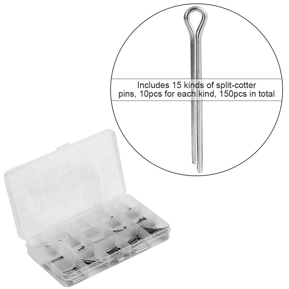 150-teiliges Set M1 M3 15 Arten von Edelstahl-Splintstiften Sortiment Kit Befestigungsmaterial