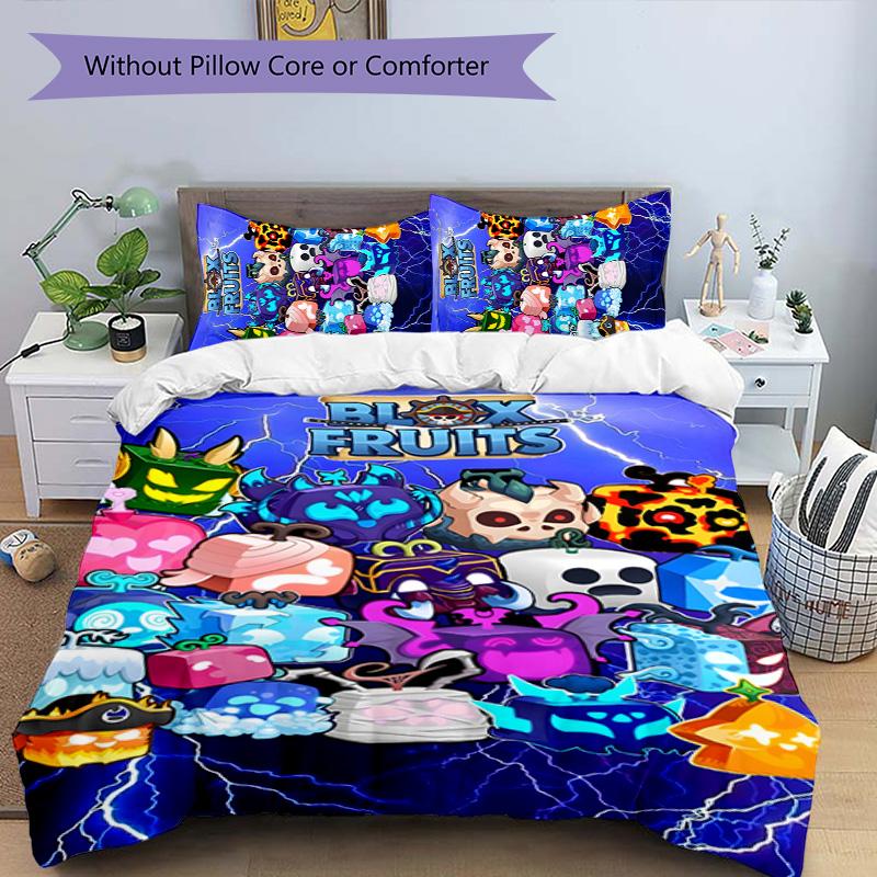 Blox Fruit 3pcs Bedding Set Duvet Cover Closure Includes 1 Duvet Cover & 2 Pillowcases for All Seasons Bedroom Home Dorm Decor
