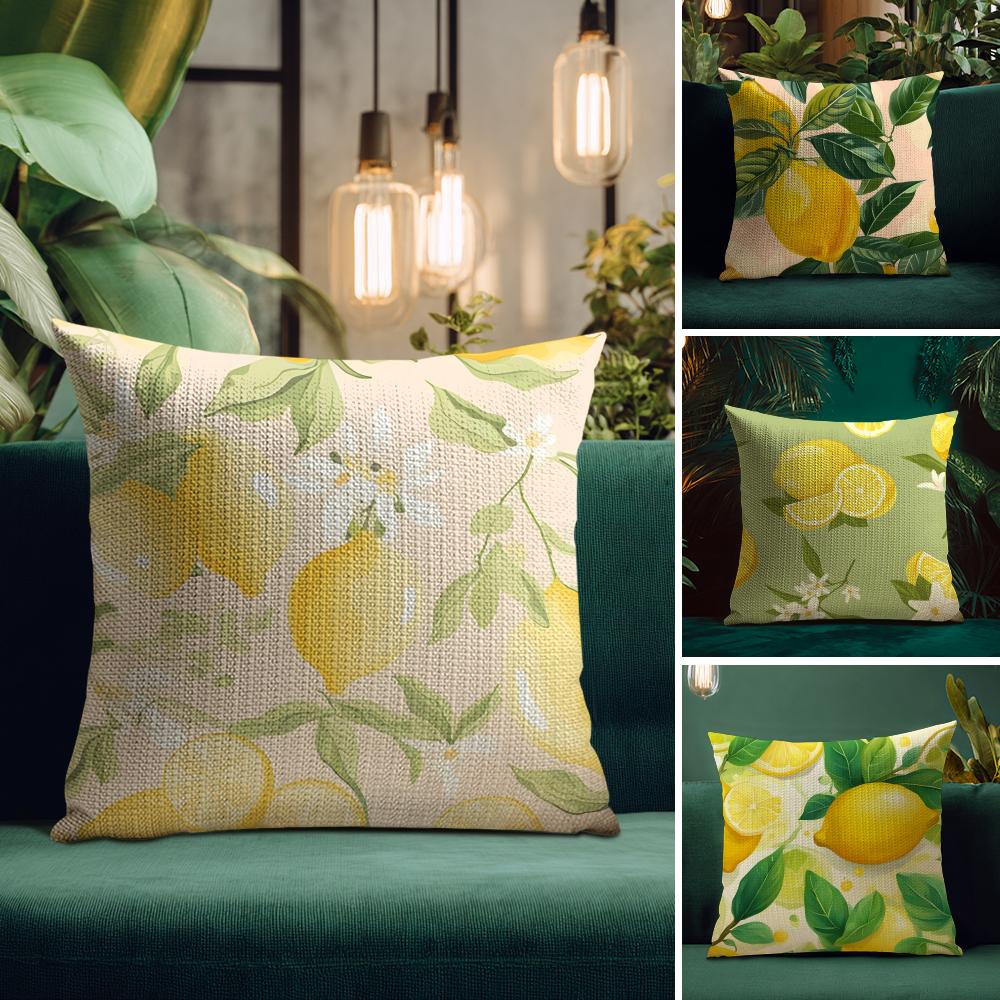 Lemon Fashion Cushion Cover Natural Linen Pillow Case DoubleSided Print Decorative Sofa Pillowcase Home Decor Gift