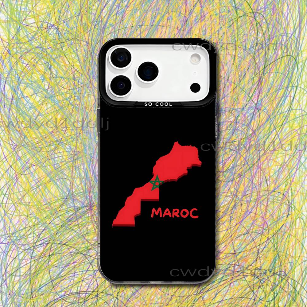 

Moroccan Morocco Flag Passport Map Phone Case For iPhone 17,16,15,14,13,12,X,8,Pro,Max,Plus,SE4,Air,Mini HD Black IMD Matte iPhone17air