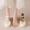 Fashion 2024 New Round Toe Thick Heel Bowknot Pearl Decoration Elegant Women's Shoes Fashion Banquet Party High Heels Chaussure Femme