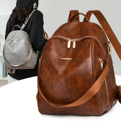 Mode Schlichter Damen Rucksack Vintage PU Leder Reise Rucksack Lässige Umhängetaschen Hohe Qualität Teenager Mädchen Schultaschen