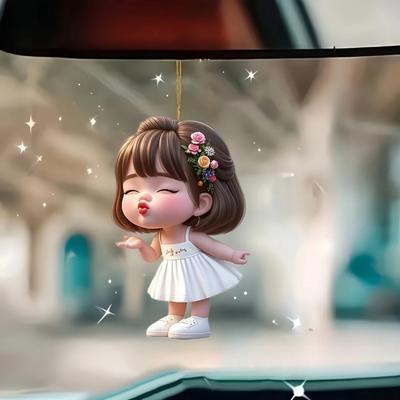 Cute Pouting Little Girl 2D Flat Acrylic Pendant Car Keychain Car Rearview Mirror Backpack Pendant Home Decoration Pendant Gift