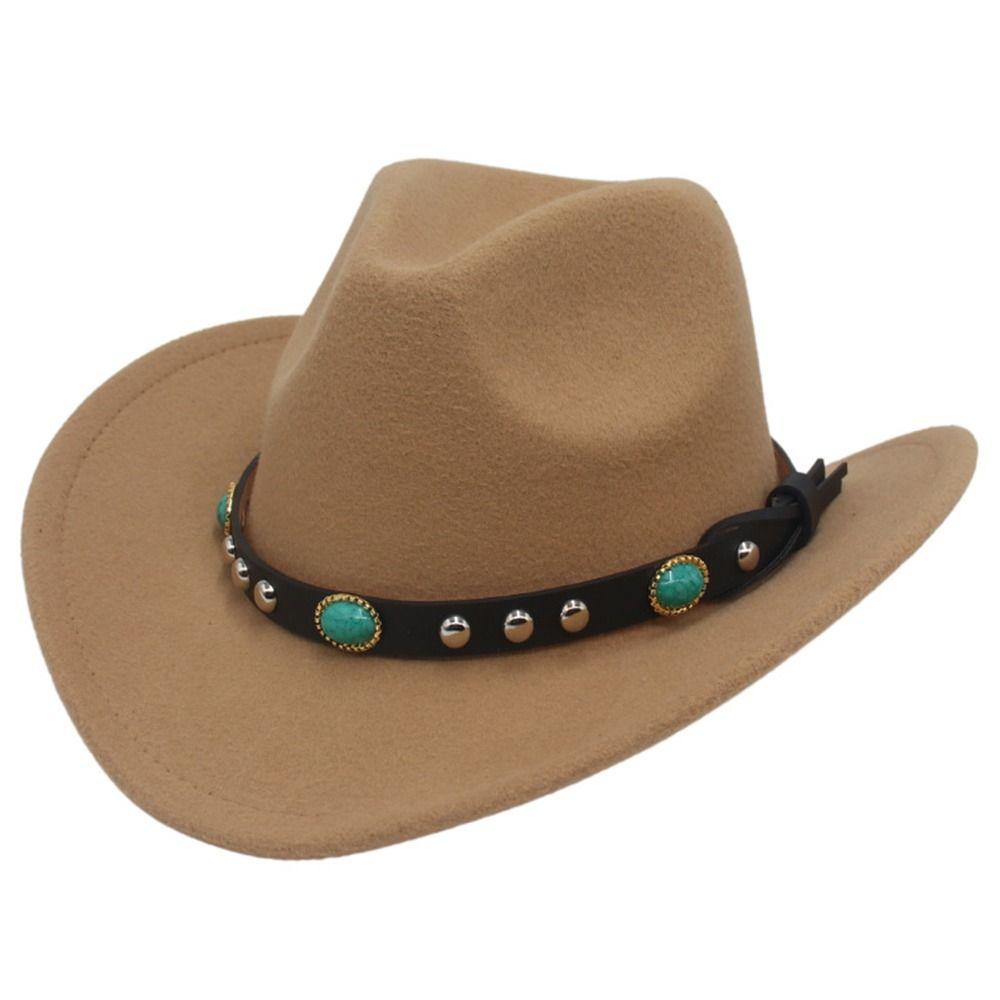 Vintage Classic Cowboy Hat with Studded Pinched Decorative Bands Wide Brim Felt Fedora Hat Cropped Jazz Hat for Women & Men