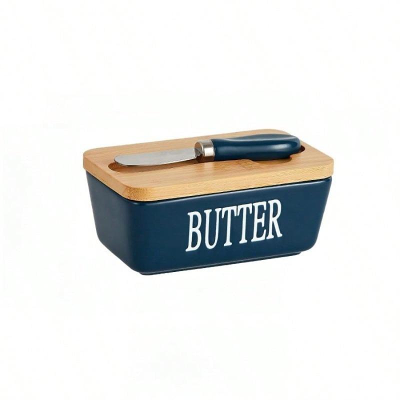 Ceramic Butter Cup with Lid and Knife Is Perfect for Cheese Yellow Oil Cans. Creative and Interesting Design Is Convenient