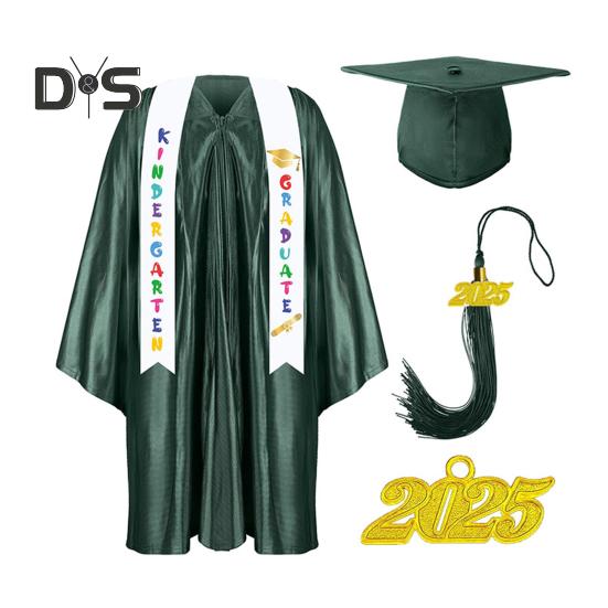 

Детская выпускная форма для детского сада с кисточкой, шапочкой и шалью, V-образным вырезом, длиной до колена, длинными рукавами, застежкой-молнией, детский халат для выпускного класса начальной школы 24 темно-зеленого