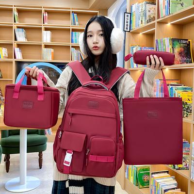 Vierteiliges Set Neuer Schülerranzen Modisch Einfach Lässig Einfarbige Vielseitige Große Kapazität Grund- und Sekundarschulrucksack Herren