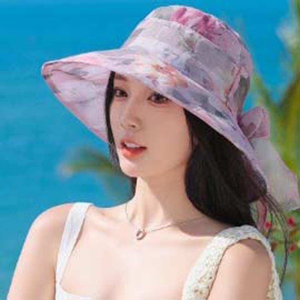 Windproof Rope Thin Bow Sunshade Cap Foldable Summer Basin Cap Sunscreen Basin Hat  Travel