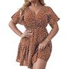 Women's Plus Size V-Neck Ruffle Edge Short Sleeve Wrap Printed Dress