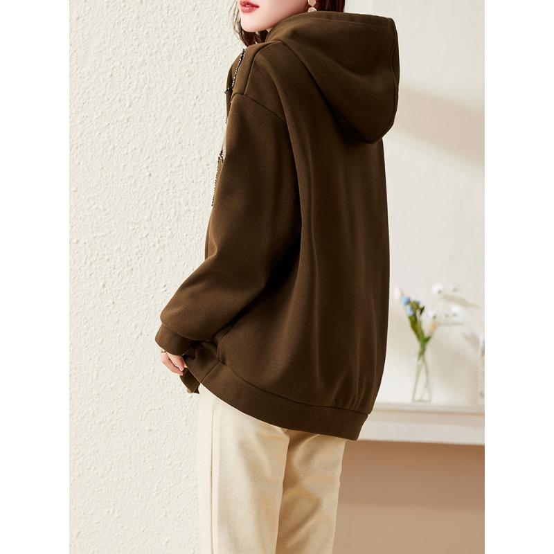 DIMANAF 2023 New Plus Size Women Print Hoodies & Sweatshirts Shiny Hat Full Sleeve Loose O-Neck Autumn Basic Tops New Pullover