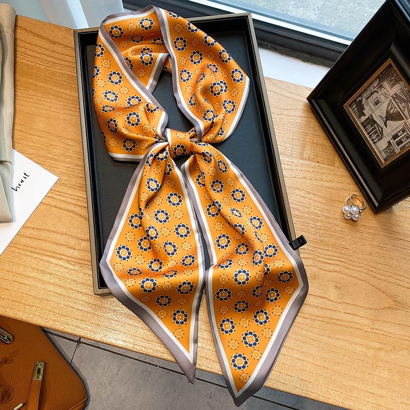 Luksuriøst langt silkeskjerf for kvinner, dyre- og hesteprint, tynt smalt skjerf, veskebånd, hårbånd, sløyfe, skjerf, damehalsklut