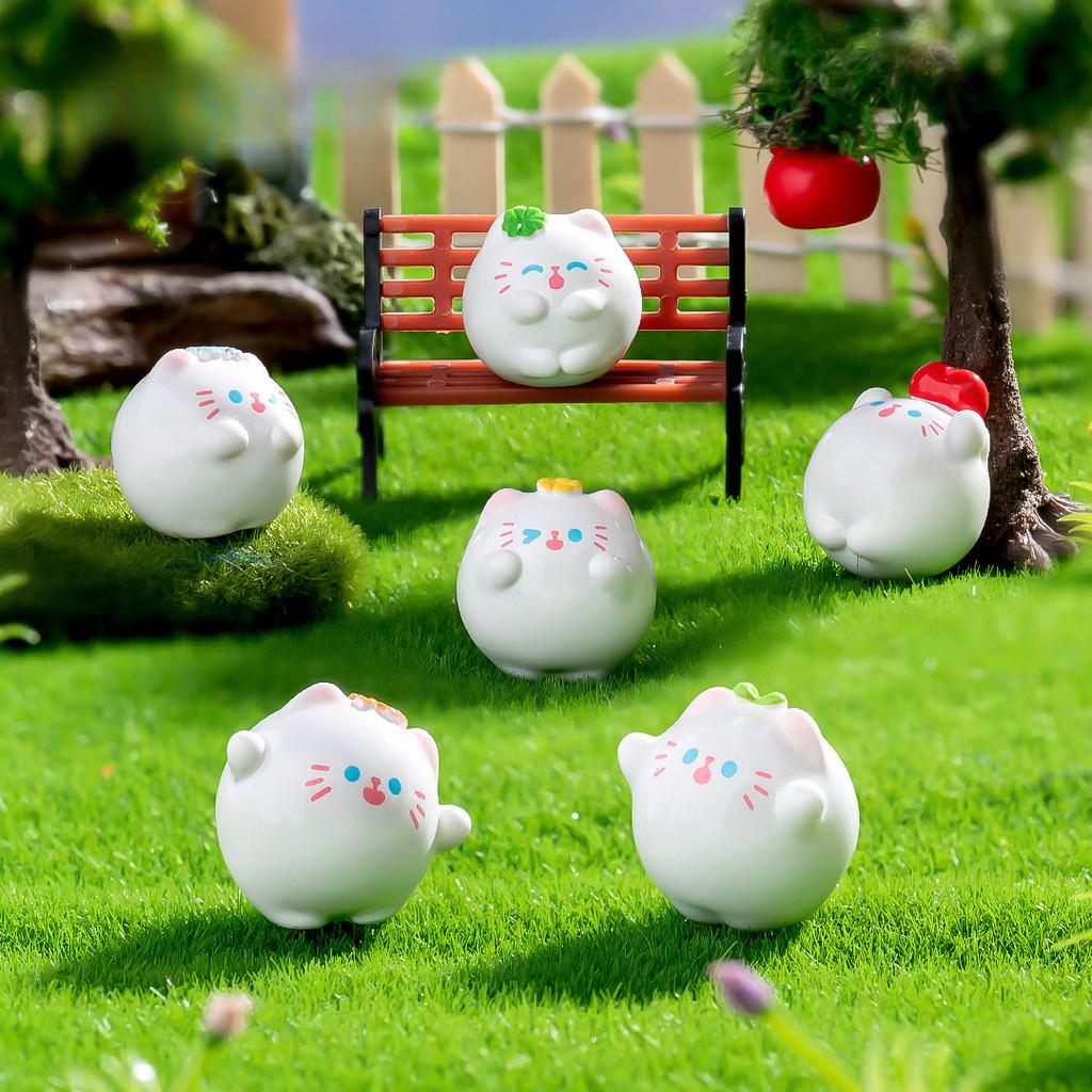 1 Set Cartoon White Rabbit Cat Miniatures Resin Animal Ornaments Fairy Garden Decoration Micro Landscape
